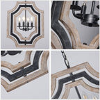 4 - Lights Distressed Wood Chandelier with Adjustable Chain, 16.9" Geometric Chandelier for Entryway with DIY Shade