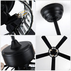 52 Inch Modern Glam Crystal Ceiling Fan with Lights and Remote, 6 Speeds DC Motor Black Reversible Ceiling Fan with Crystal Cage