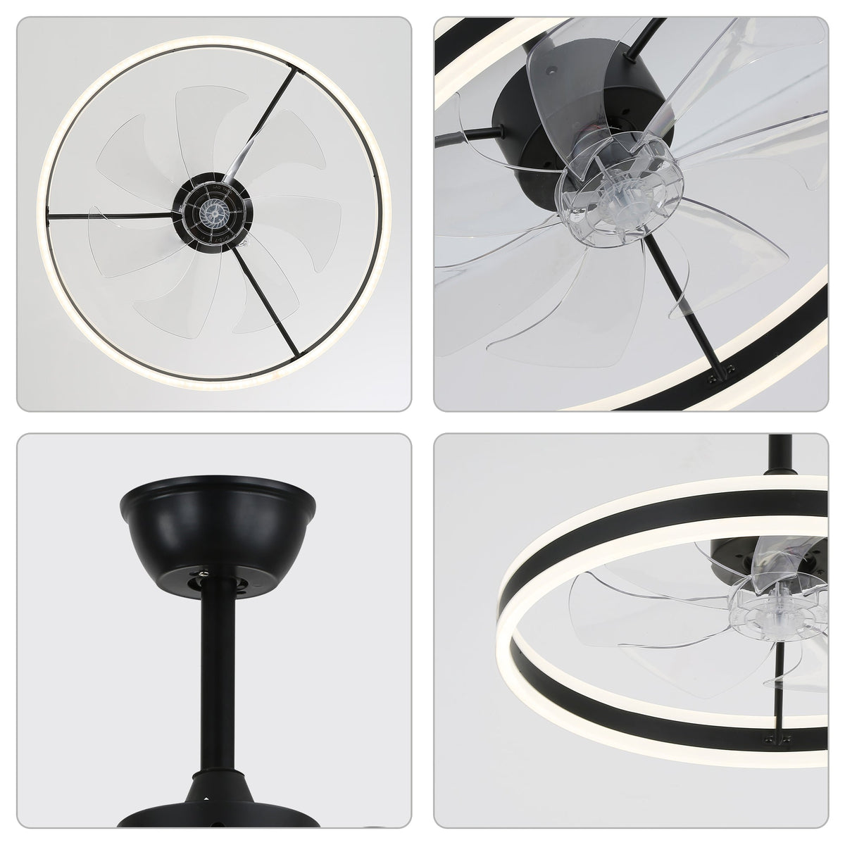 24 Inch Black/Gold/White/Coffee Modern Smart LED Ceiling Fan with Light and Remote, 6 Speeds DC Motor Fandelier Ceiling Fan