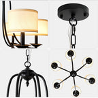 6 - Light Traditional Farmhouse Chandelier with Fabric Shades, 30 Inch Black Chandelier, Adjustable Classic Dining Room Light Fixture for Living Room