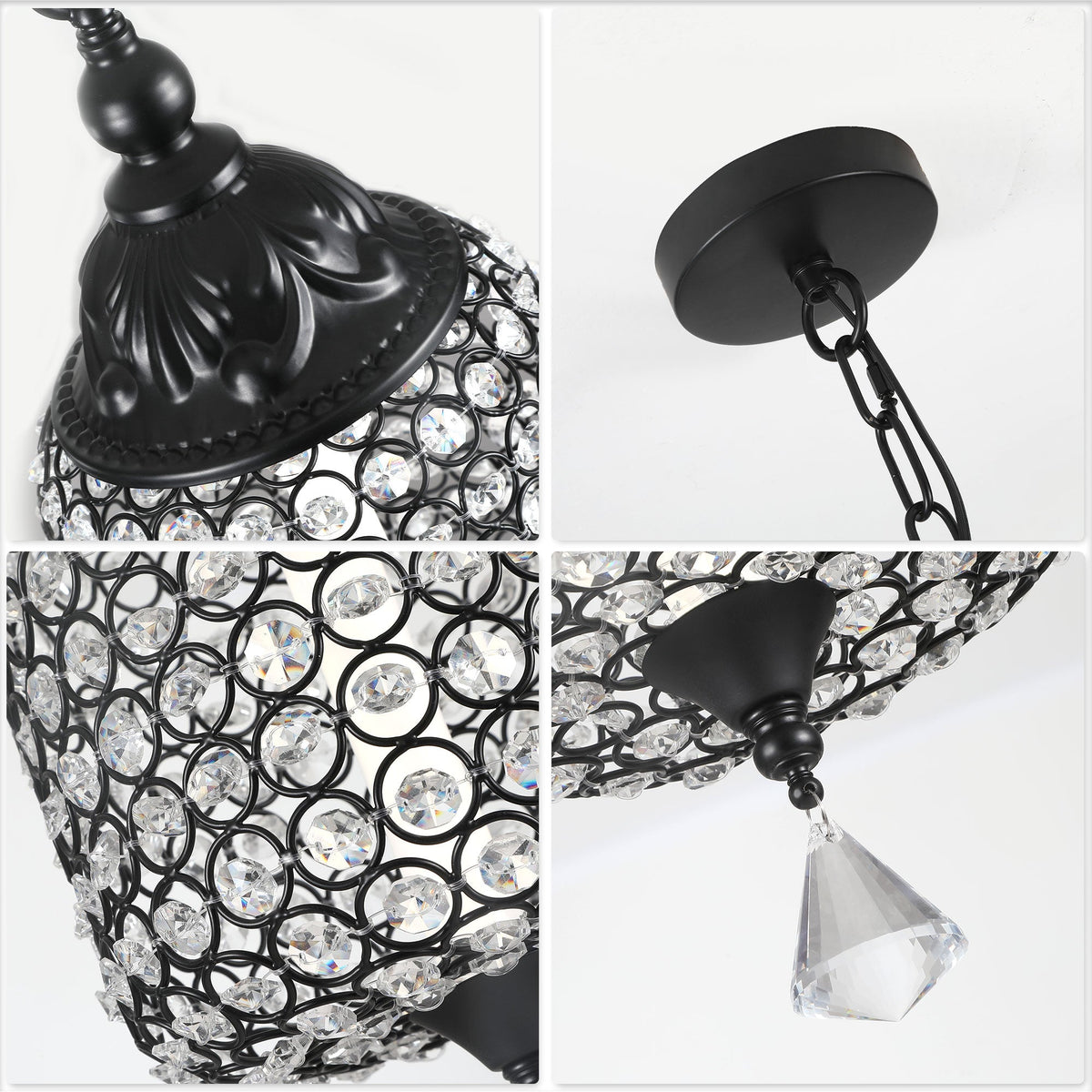 1 - Light Black/Chrome Cylinder Crystal LED Pendant Light, 7.3" Dining Room Light Fixtures Kitchen Island Light