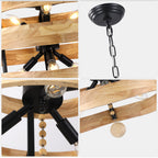 6-Light Farmhouse Weathered Wood Chandelier, 20" 3-Tiered Wooden Chandelier, Rustic Pendant Light for Dining Room