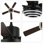 52 Inch Modern Ceiling Fan with LED Light and Remote Control, 6 Speeds DC Motor Reversible Ceiling Fan with DIY Shade