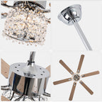 65 Inch Modern Glam Crystal Ceiling Fan with Lights and Remote Control,6 Speeds DC Motor  Black/Chrome Large Ceiling Fan with Crystals