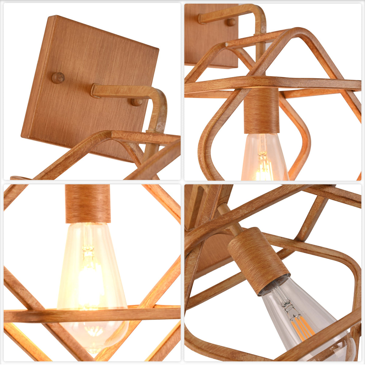 1 - Light Wood Grain Farmhouse Wall Sconces, Rustic Wall Light for Bedroom Hallway