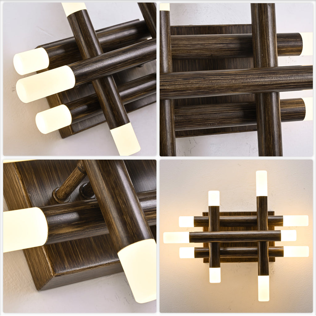 13 Inch Dark Brown Farmhouse Wood Flush Mount Wall Sconces with LED Lights, Rustic Wall Light for Hallway Bedroom