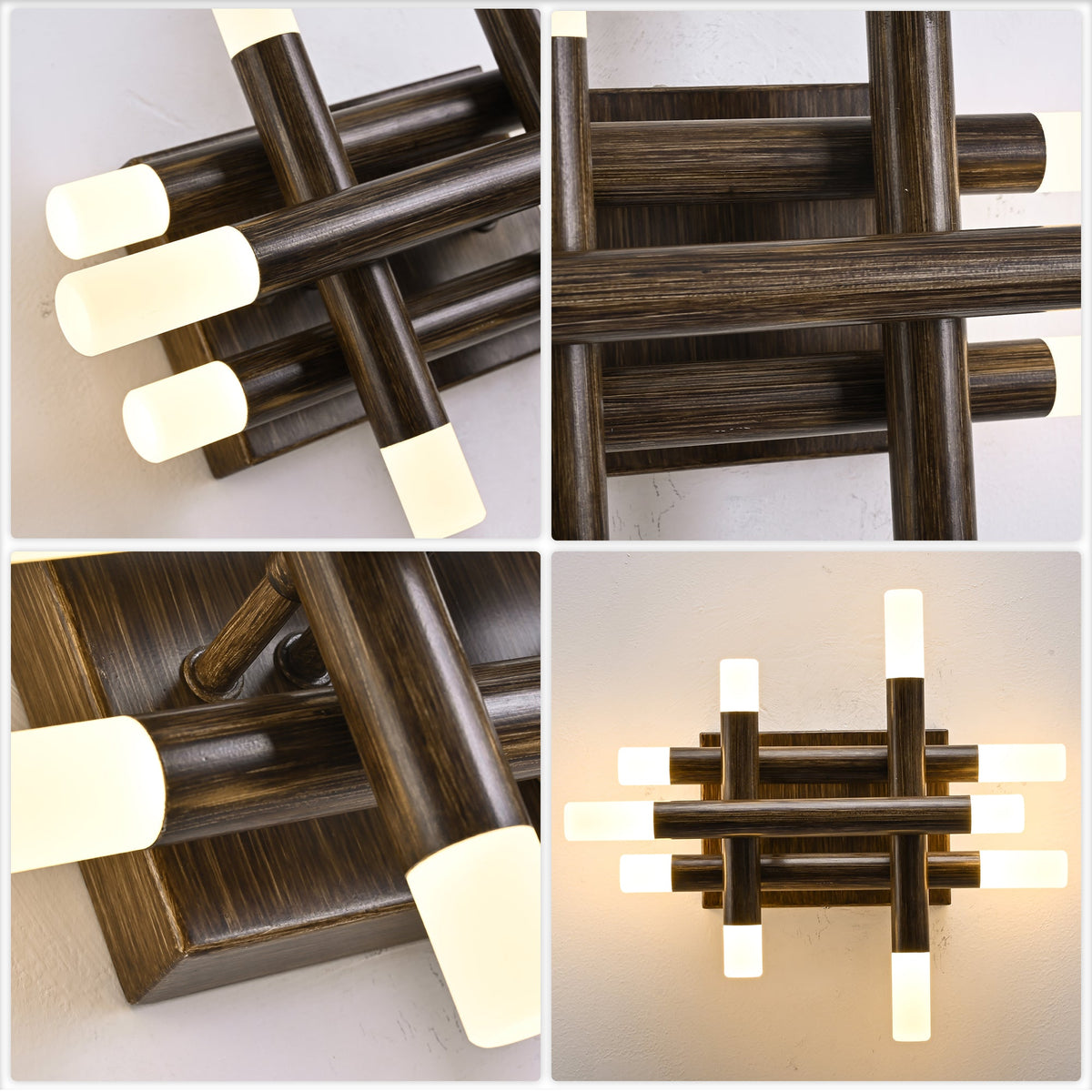 13 Inch Dark Brown Farmhouse Wood Flush Mount Wall Sconces with LED Lights, Rustic Wall Light for Hallway Bedroom