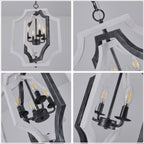 4 - Lights Distressed Wood Chandelier with Adjustable Chain, 16.9" Geometric Chandelier for Entryway with DIY Shade