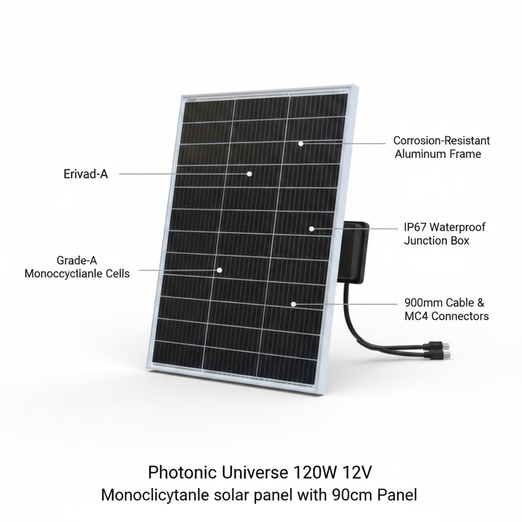 120W 12V monocrystalline solar panel with 90cm cable