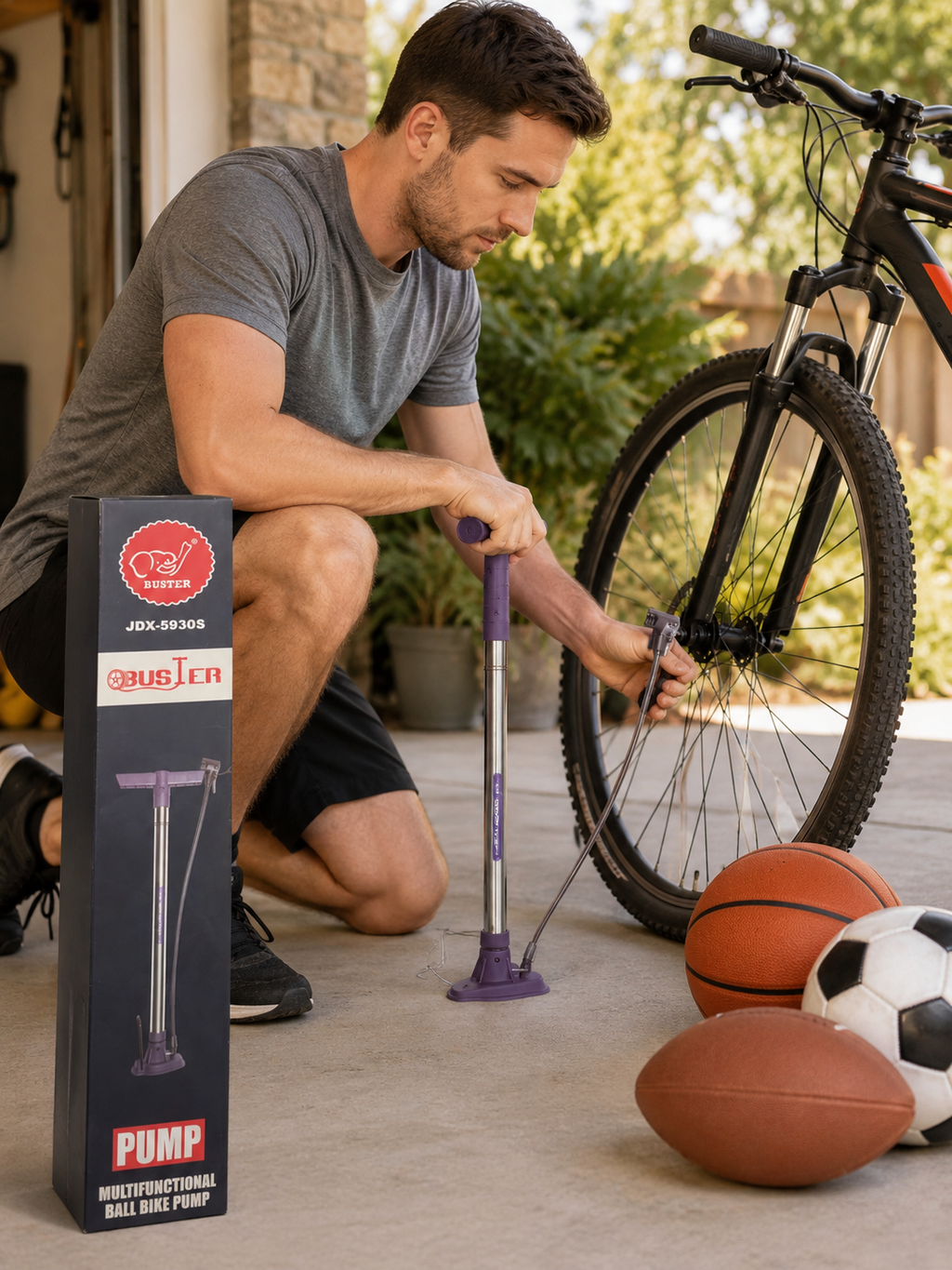 Multifunction Portable Hand Air Pump Bike Bicycle Ball Inflator with Accessories