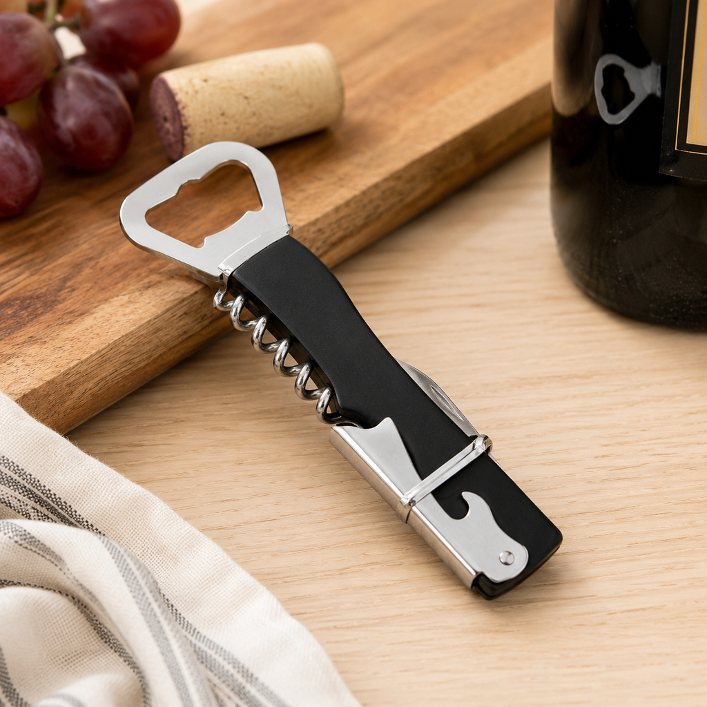 3PK Waiters Corkscrew Wine Bottle Opener With Knife 13cm Random Colours