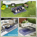 8' x 10' Reversible Outdoor Rug - Waterproof Plastic Straw with Carry Bag, Blue & White Border