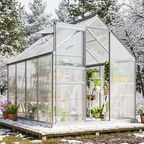 BloomGreen 6' x 8' x 6.5' Polycarbonate Greenhouse for All Seasons Growing with Roof Vent & Sliding Door, Clear