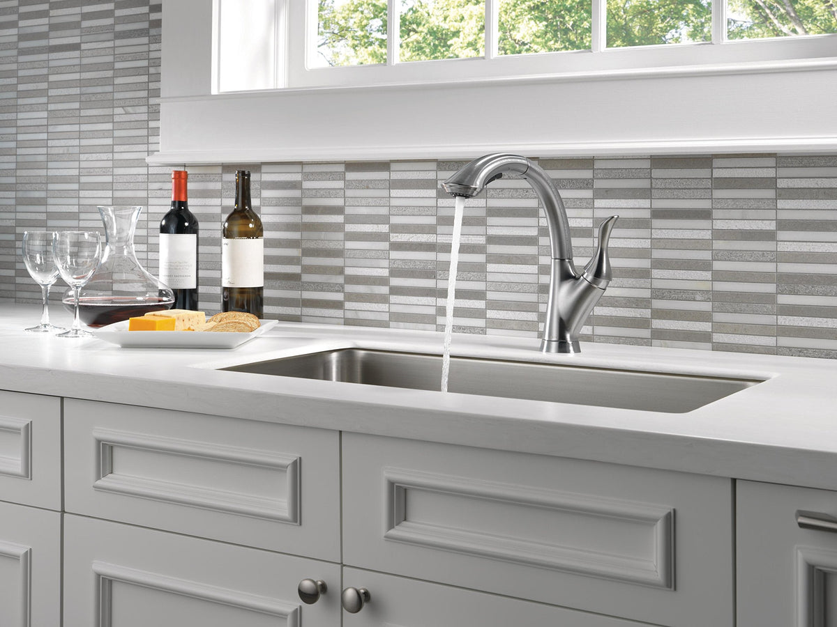Open Box - Delta 4153-AR-DST Linden Pull-Out Kitchen Faucet with Temporary Flow Increase and Optional Base Plate - Includes