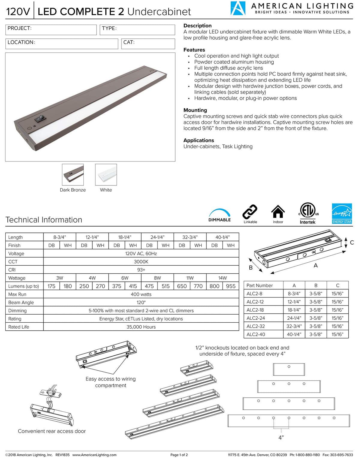 Open Box - American Lighting ALC2-40-WH - Under Cabinet Indoor Lighting