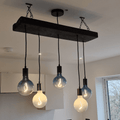 Wooden Chandelier with Black Canopy | Rustic Kitchen Island Lighting UK