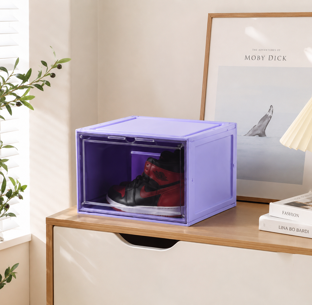 5PCS Plastic Shoe Boxes Stackable Sneaker Display Storage Containers Transparent Door