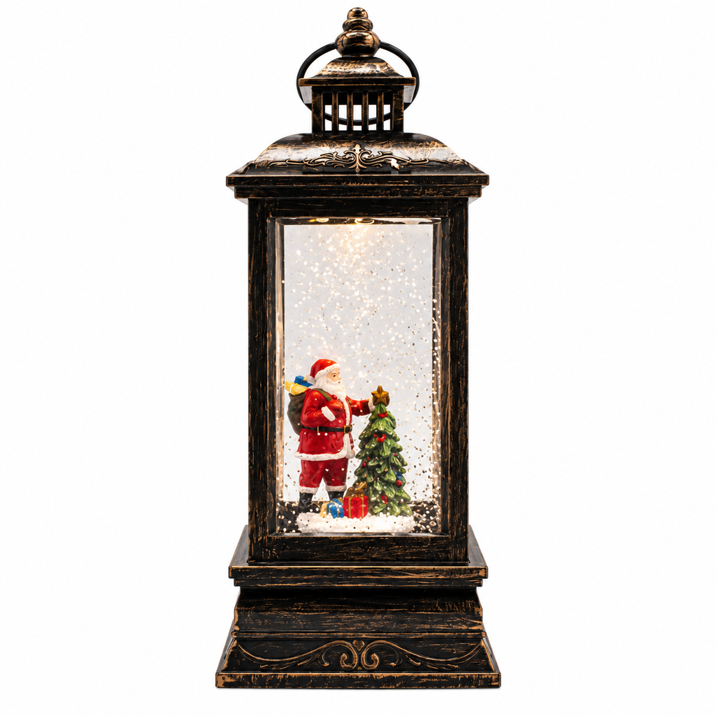 Christmas LED Lantern Snow Globe Santa Light Music 6H Timer USB Battery 27.5cm