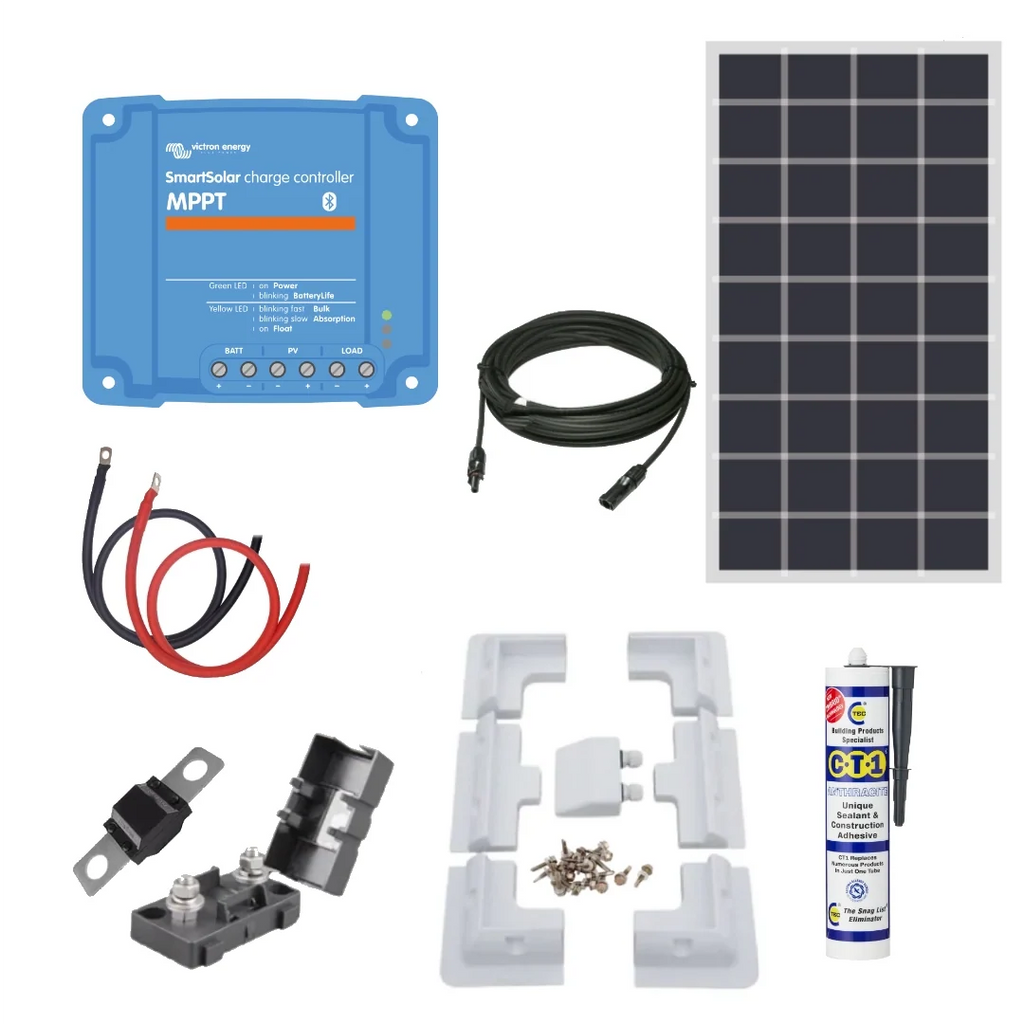 Victron 130 Watt Solar Panel & Victron Smart MPPT Charge Controller, Cable, Mounting & Gland.