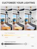 52 Inch Modern Smart Propeller Ceiling Fan with Dimmable LED Light and Remote & APP Control, 6-Speed Reversible Ceiling Fan