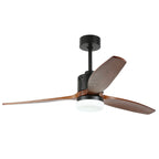 52 Inch 3 Wooden Blades Ceiling Fan with Dimmable LED Light and Remote, 6 Speeds DC Motor Reversible Ceiling Fan for Living Room
