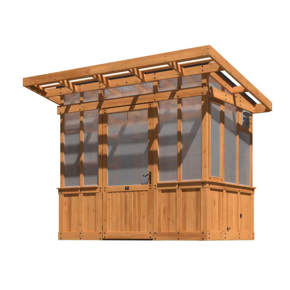 Poppy 9 x 6 ft Cedar Wood and Polycarbonate Walk-In Greenhouse Kit with PowerPort