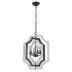 4 - Lights Distressed Wood Chandelier with Adjustable Chain, 16.9" Geometric Chandelier for Entryway with DIY Shade