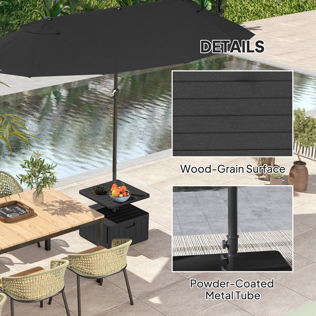Heavy-Duty Weighted Umbrella Base with Table Tray, Wheels & Handles and 176lbs Capacity, Black
