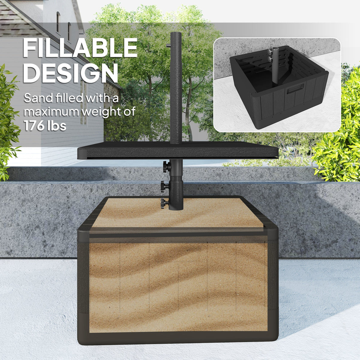 Heavy-Duty Weighted Umbrella Base with Table Tray, Wheels & Handles and 176lbs Capacity, Black
