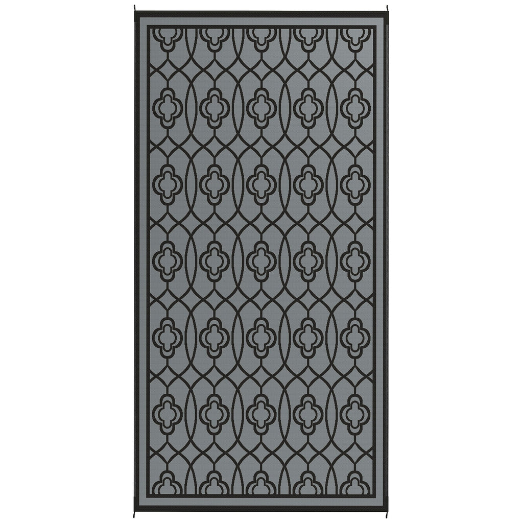 9' x 18' Reversible Waterproof Outdoor Rug Black & Gray