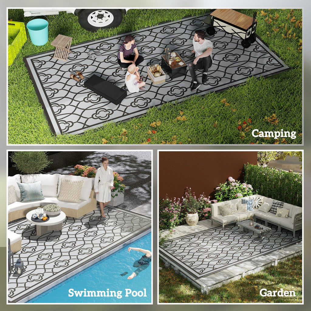 9' x 18' Reversible Waterproof Outdoor Rug Black & Gray