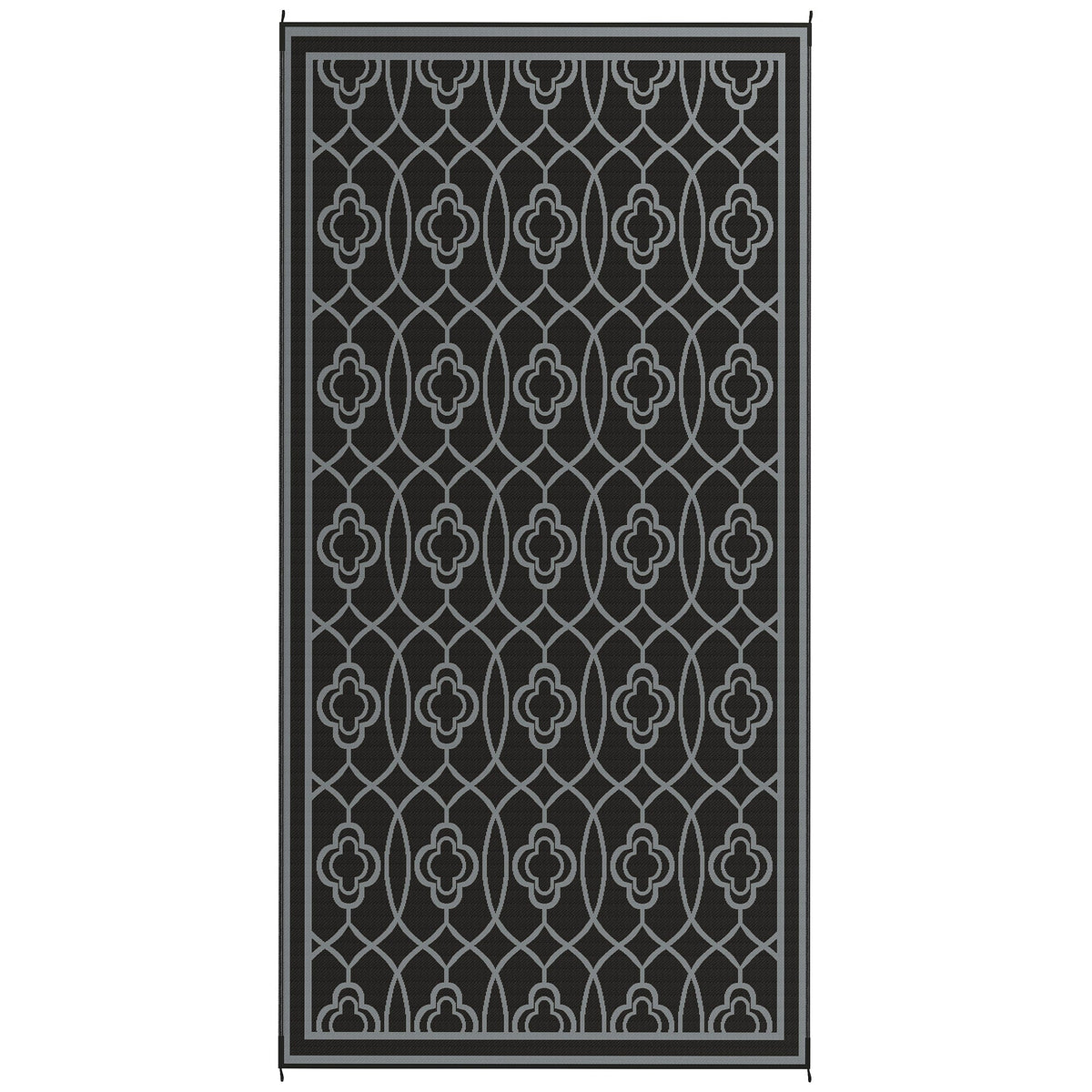 9' x 18' Reversible Waterproof Outdoor Rug Black & Gray