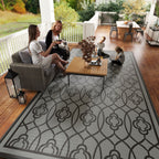 9' x 18' Reversible Waterproof Outdoor Rug Black & Gray