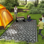 9' x 18' Reversible Waterproof Outdoor Rug Black & Gray