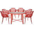 LeisureMod Devon Modern 7-Piece Aluminum Outdoor Dining Set with Tempered Glass Table and Stackable Chairs