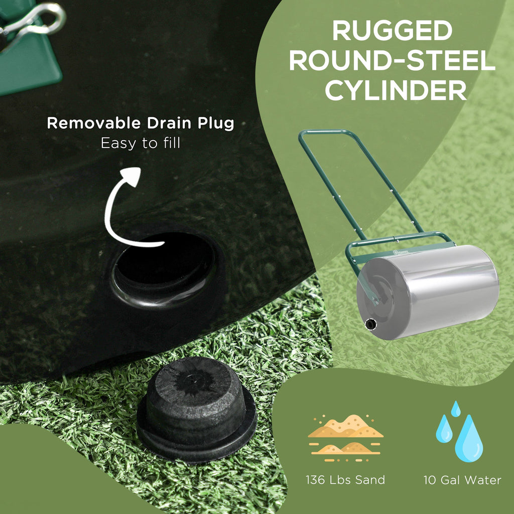 20" Heavy Duty Lawn Roller, Filled with 11 Gal Water/136 Lbs Sand, Green