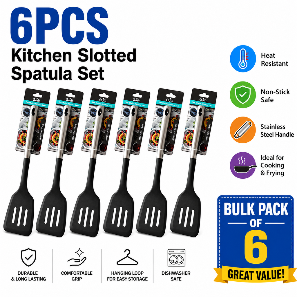 6PCS Kitchen Slotted Spatula Set Non-Stick Turner Heat Resistant Nylon Cooking Utensil