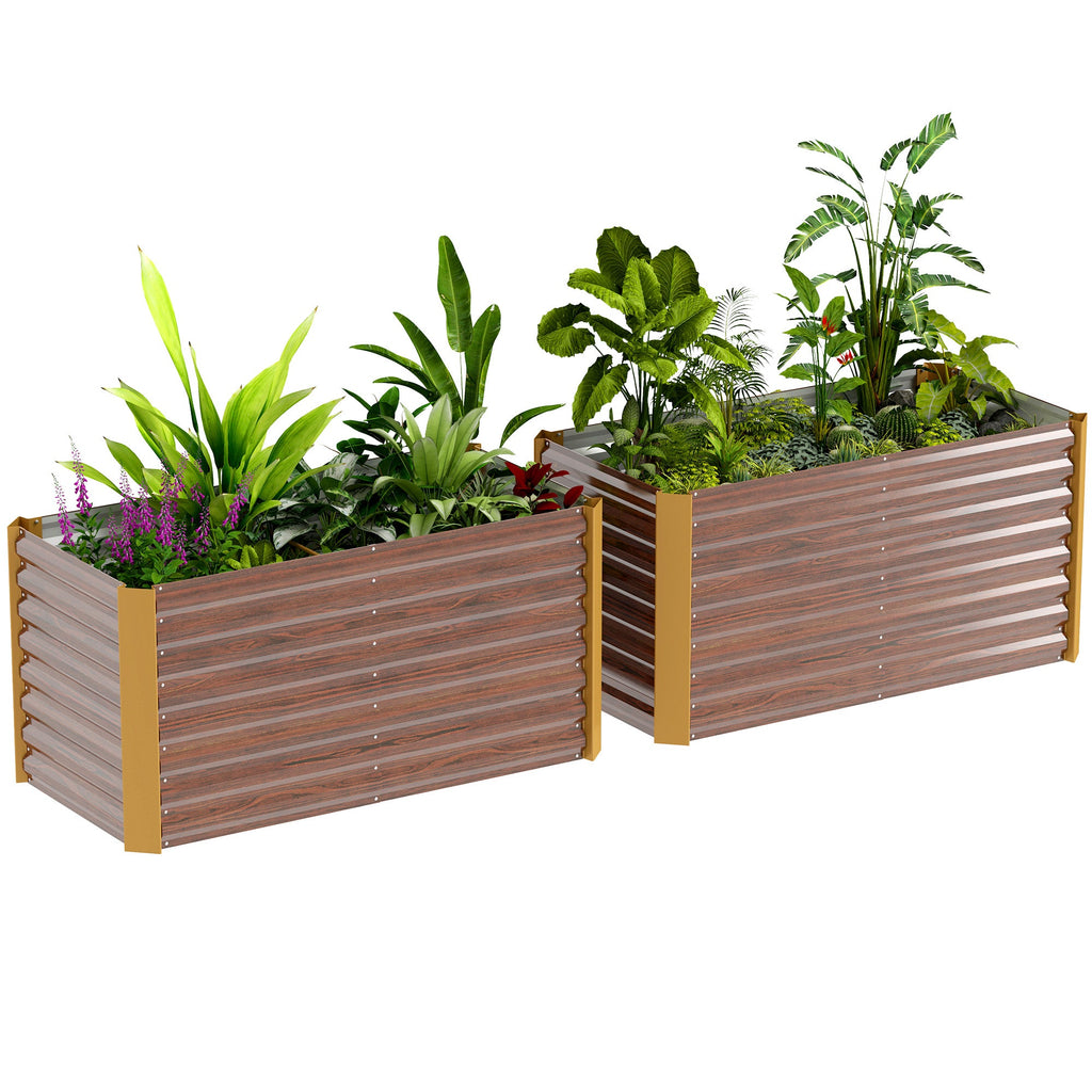 Set of 2 Metal Raised Garden Beds, 4' x 2' x 2' Galvanized Planters, Distressed Dark Brown