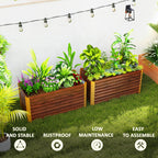 Set of 2 Metal Raised Garden Beds, 4' x 2' x 2' Galvanized Planters, Distressed Dark Brown