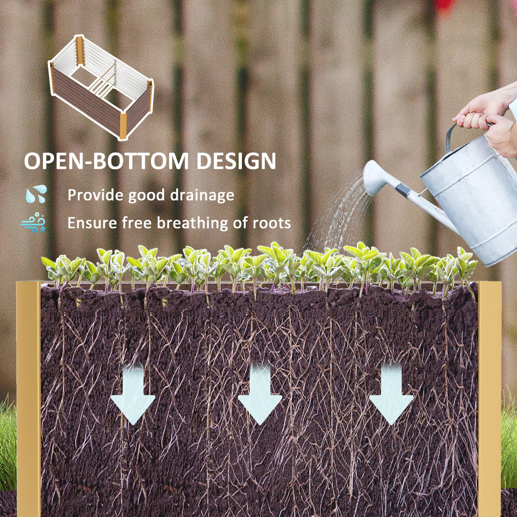 Set of 2 Metal Raised Garden Beds, 4' x 2' x 2' Galvanized Planters, Distressed Dark Brown