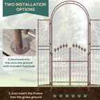 7' Metal Garden Arbor with Gate and Planter Shelves, Brown