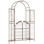 7' Metal Garden Arbor with Gate and Planter Shelves, Brown