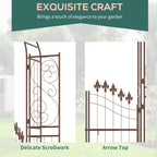 7' Metal Garden Arbor with Gate and Planter Shelves, Brown
