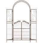 7' Metal Garden Arbor with Gate and Planter Shelves, Brown