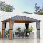 13' x 10' Hardtop Gazebo with Netting & Curtains, Galvanized Steel Frame