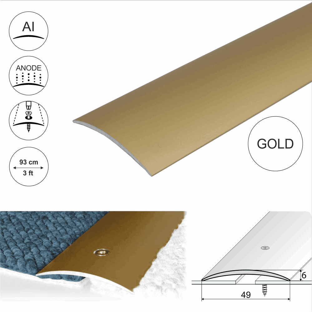 A04 49mm Anodised Aluminium Door Threshold Strip – Floor Transition Trim with Screw Fix for Wood, Tile & Carpet
