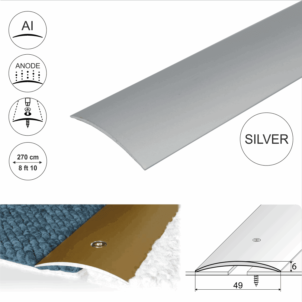 A04 49mm Anodised Aluminium Door Threshold Strip – Floor Transition Trim with Screw Fix for Wood, Tile & Carpet