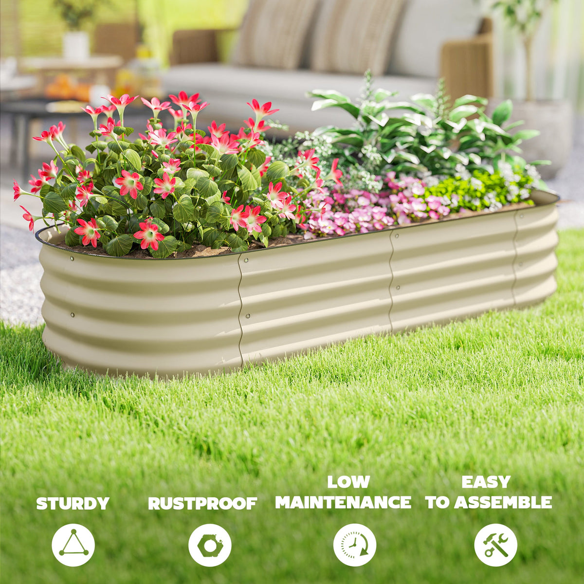 5' x 2' x 1' Galvanized Raised Garden Bed Kit, Cream