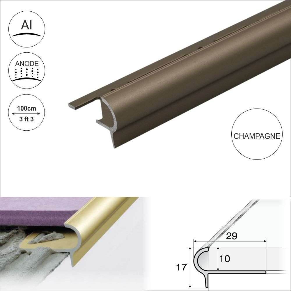 A80 29mm x 17mm x 10mm Stair Nosing Edge Trim Step Edging For Tiles - Cayrus World of Finishing