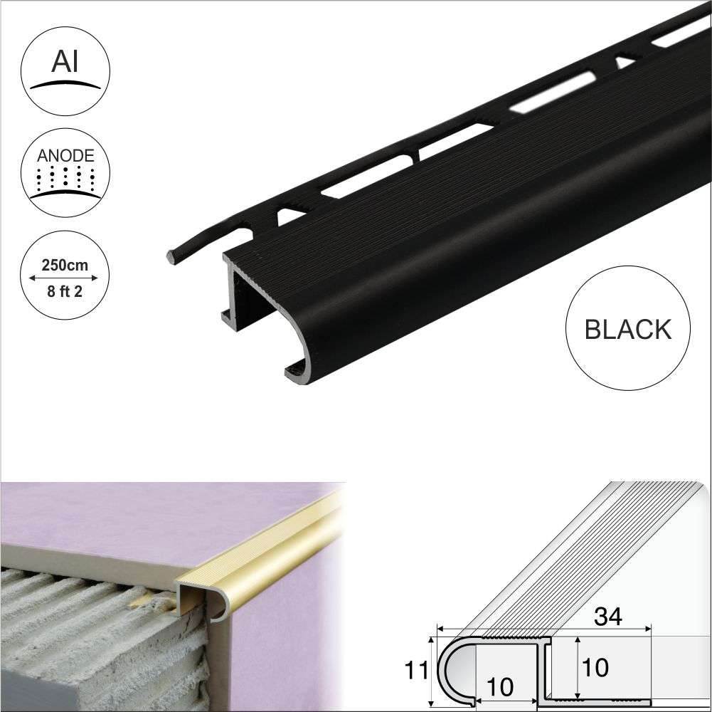 A81 34mm x 11mm x 10mm Aluminium Stair Nosing Edge Trim Step Edging For Tiles - Cayrus World of Finishing